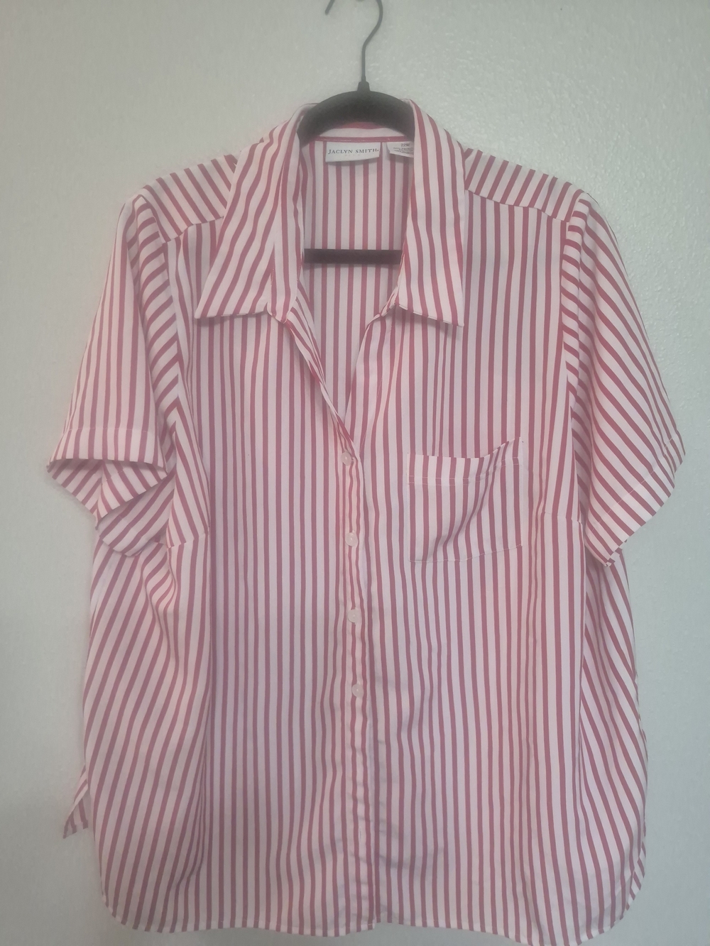 Jaclyn Smith Pink and White Striped Short-Sleeve Button-Down Shirt